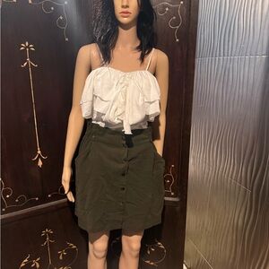 Olive Button-Front Skirt